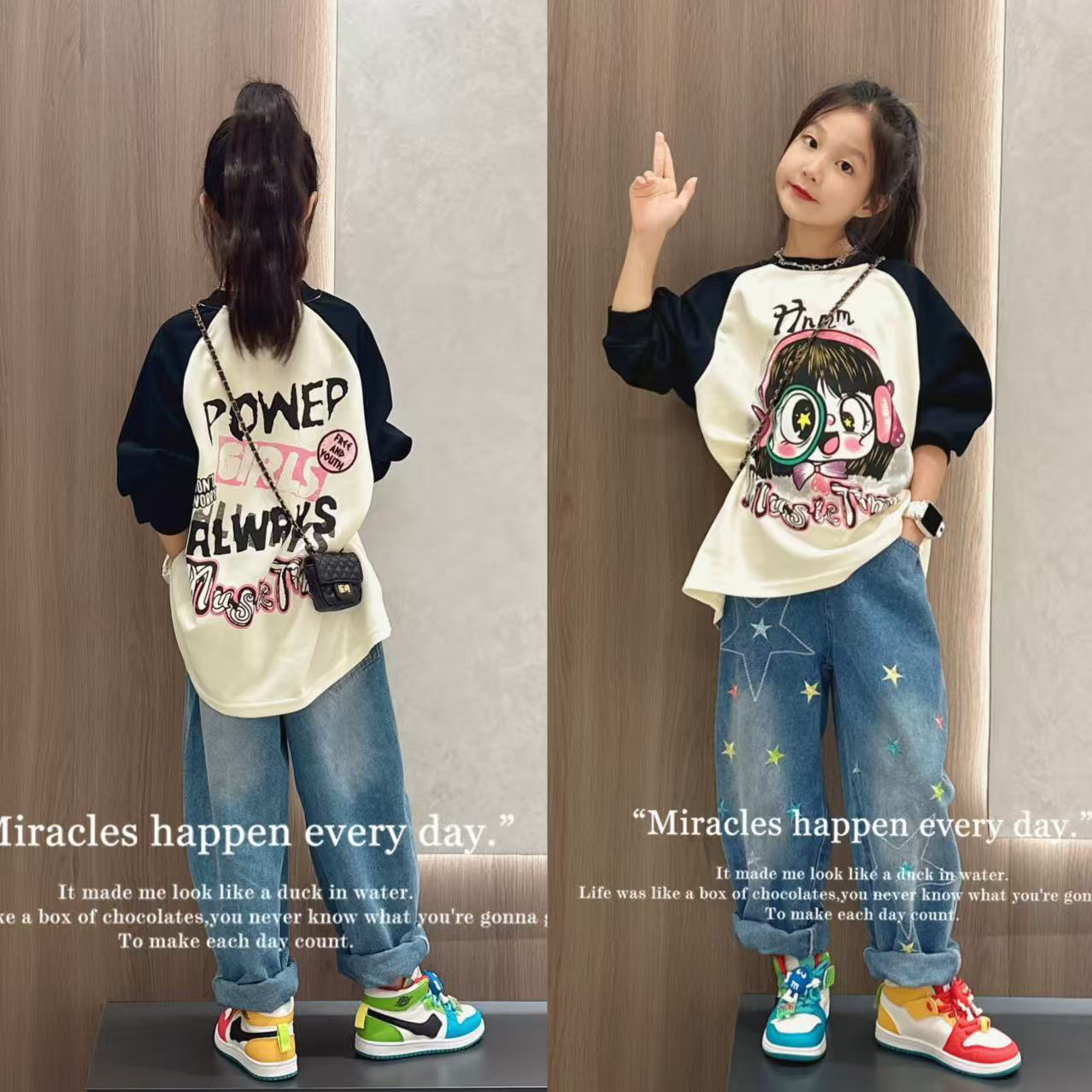 女童春秋卫衣2025新款儿童洋气卡通宽松秋装女孩百搭拼接童装上衣