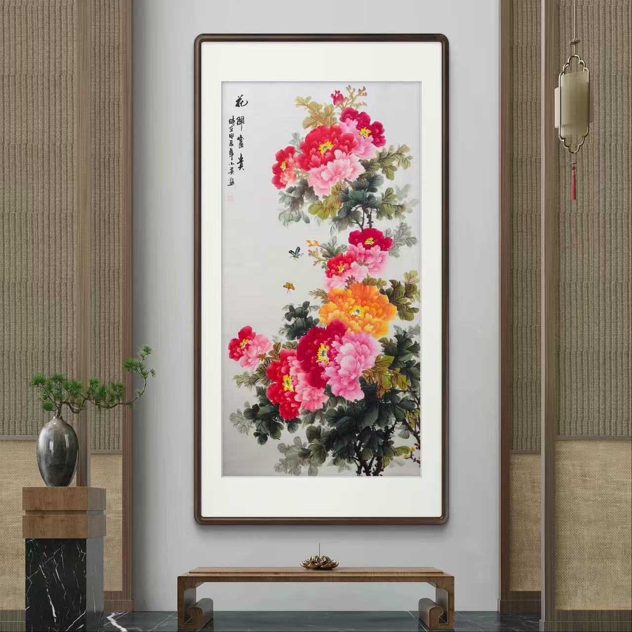 《花开富贵》国画四尺竖幅牡丹花玄关走廊挂画作品文玩探宝挂墙