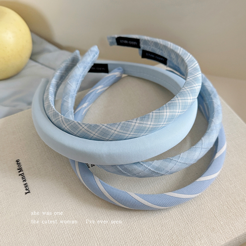 清新蓝色格纹布艺高颅顶发箍女2025新款简约百搭发卡洗脸专用头箍