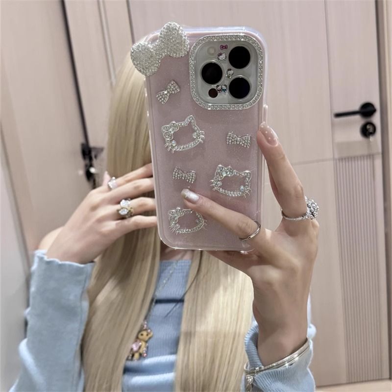 闪钻kt猫蝴蝶结适用苹果17手机壳iPhone16promax小众15/14女13/12