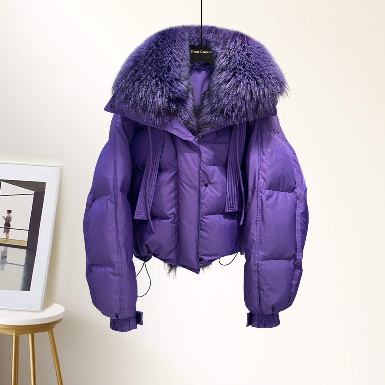【当日发货】厚外套紫色连帽毛毛领棉服女气质减龄小个子保暖外套冬