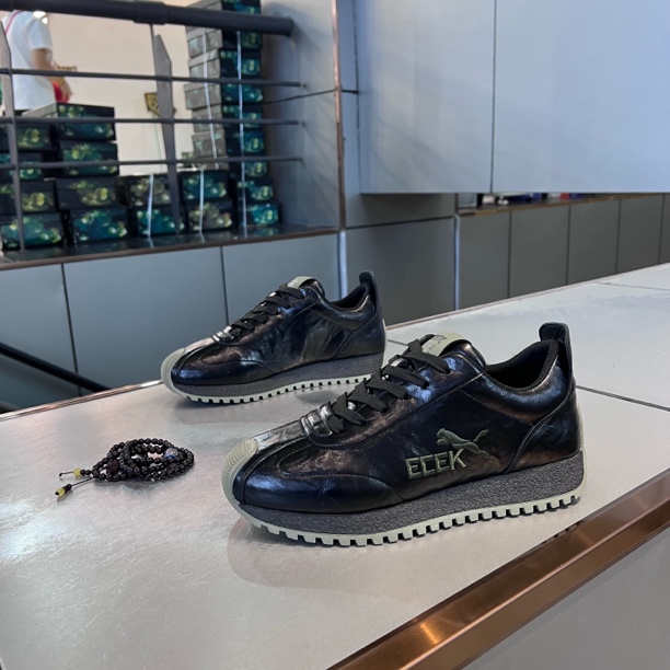 秋冬新款油蜡皮拼接刺绣设计痞帅洋气阿甘鞋时尚潮流运动休闲男鞋