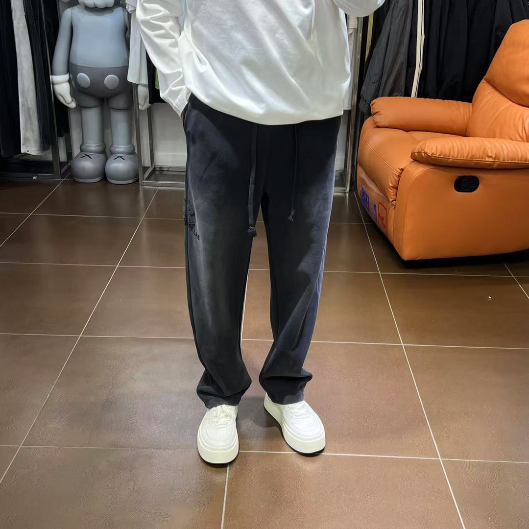 直筒裤宽松刺绣长裤卫裤运动高街秋季水洗黑色裤子推荐卫裤802