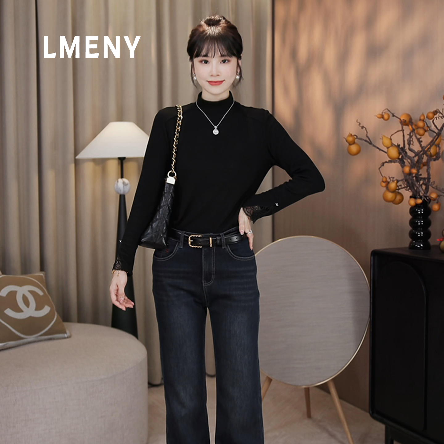 LMENY“空气绒打底”绵软拉毛加厚上身舒适！蕾丝拼接打底衫25DT002