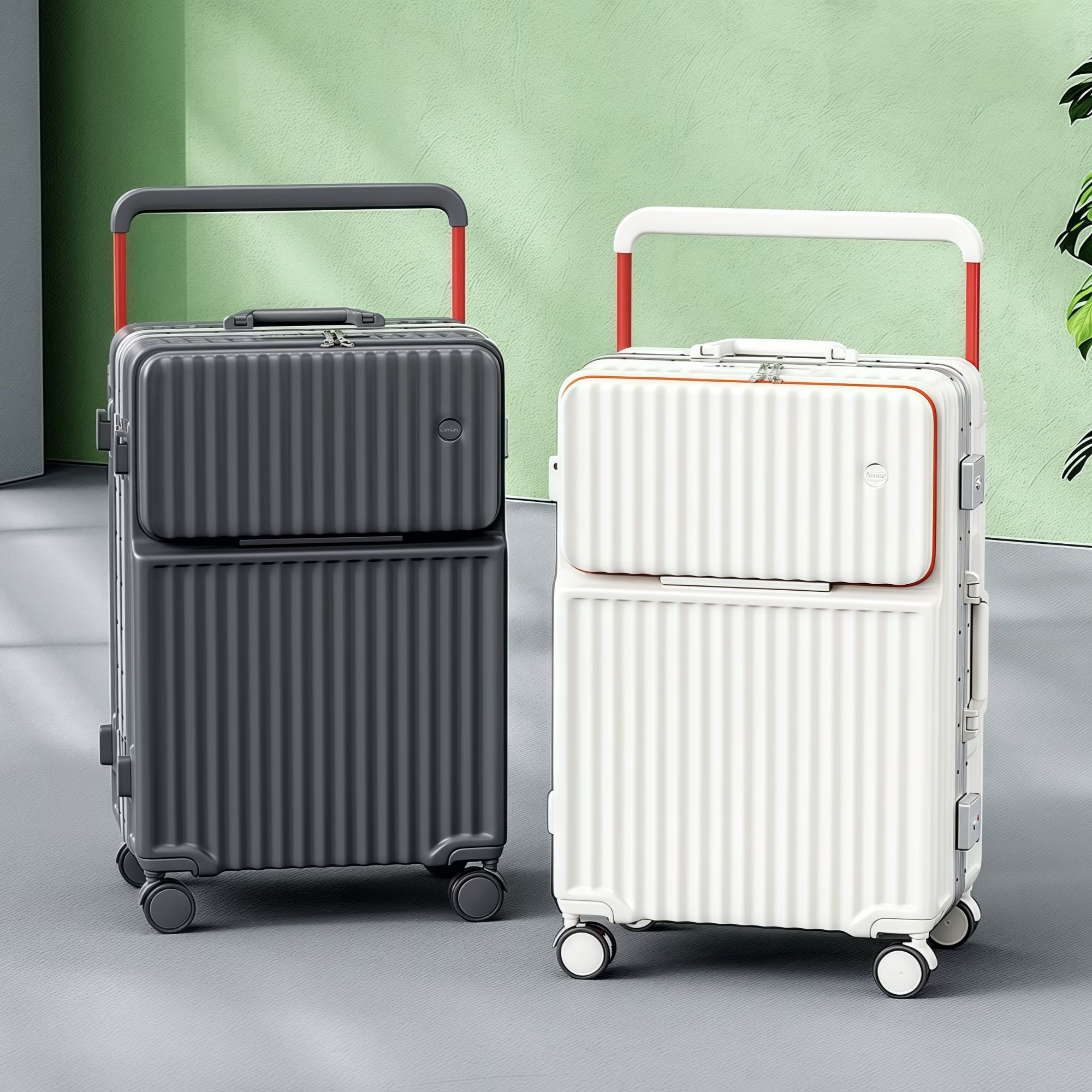 宽拉杆行李箱前开口铝框可登机双封闭女款静音万向轮学生结实耐用