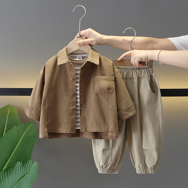 MK&UR.BV男童春装套装2025新款帅气儿童春秋季外套三件套男宝宝