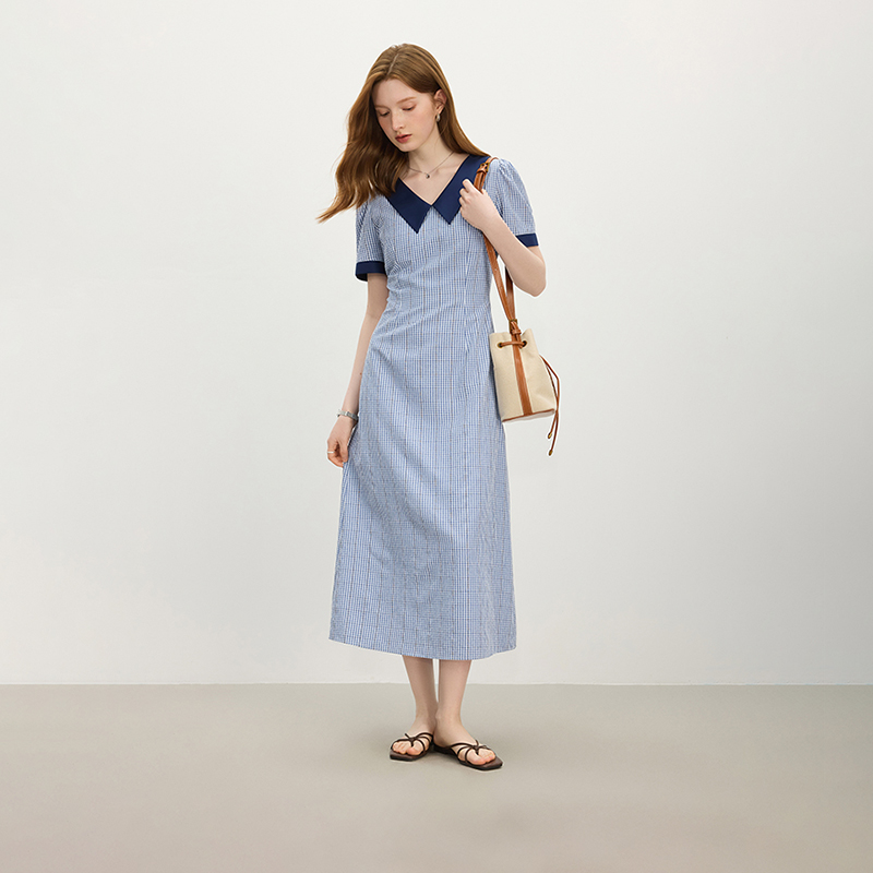 范思蓝恩格纹miu系学院风2025夏少女气质新款潮牌女装25FS12699·