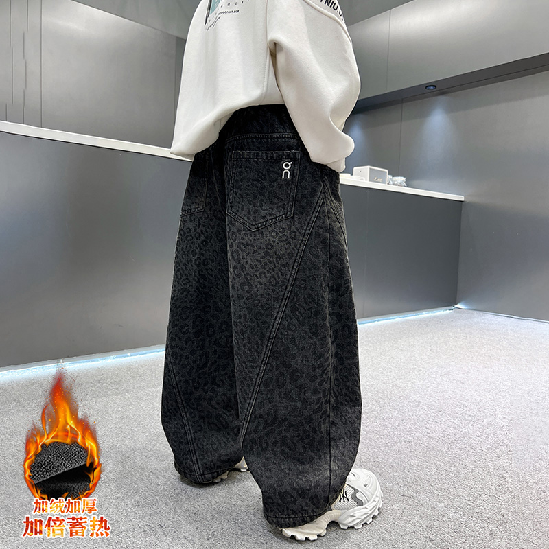 儿童装男童冬装裤子2025新款中大童秋冬款宽松冬季牛仔裤加绒加厚