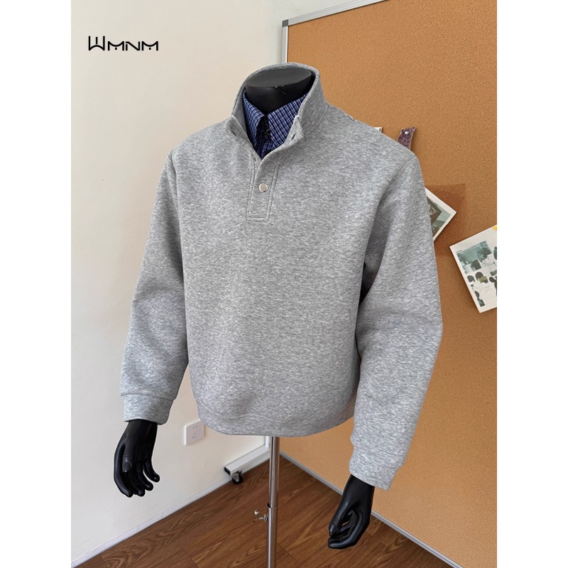 秋季新款蓝色格子假两件立领卫衣男休闲复古老钱风系外套时尚上衣