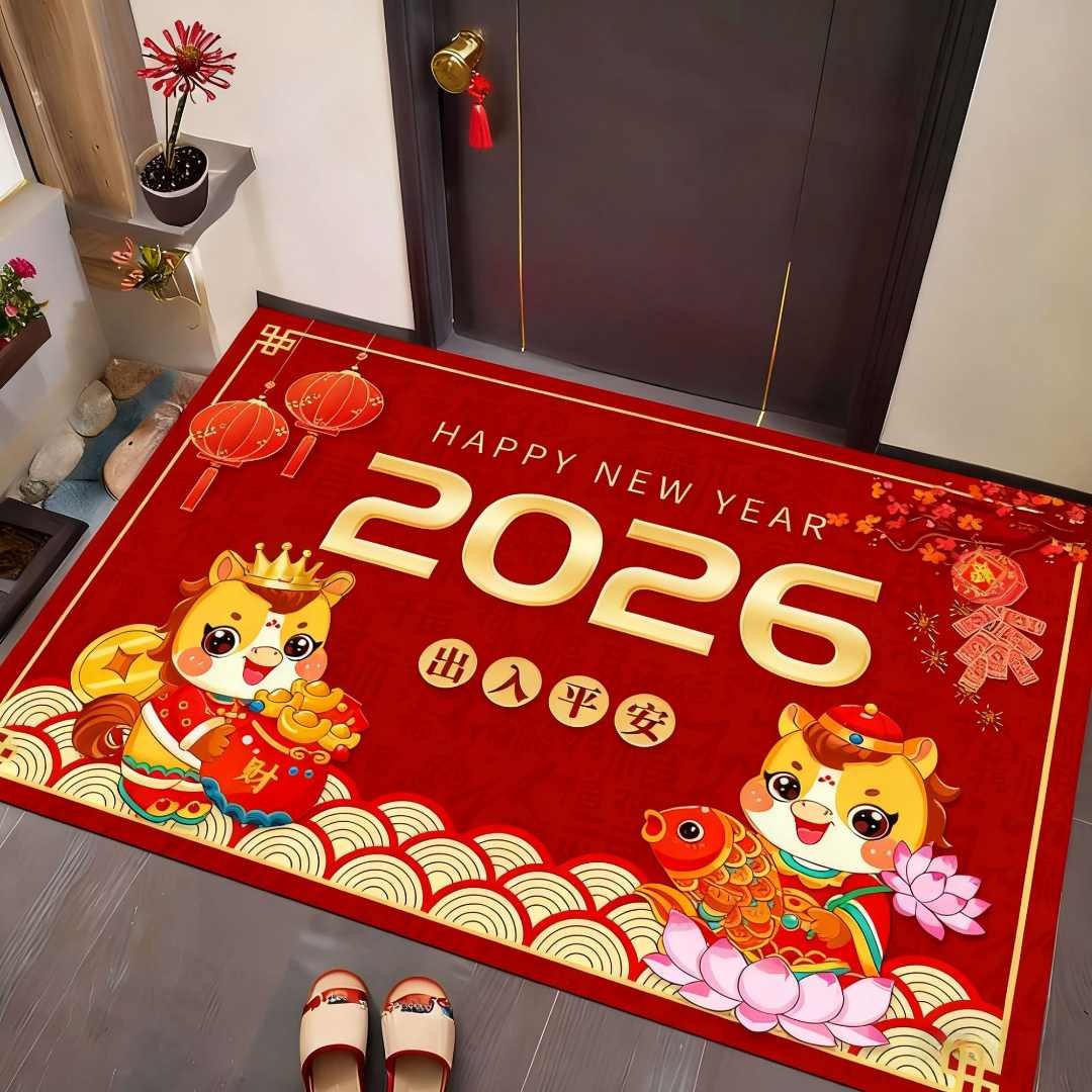 2026新款马年红色喜庆入户门垫玄关门垫新年地垫家用门厅地毯脚垫
