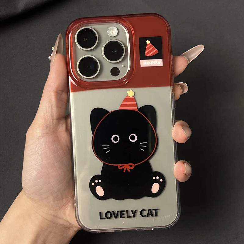 卡通可爱礼帽猫咪适用iPhone16Promax透明15手机壳14苹果1312防摔
