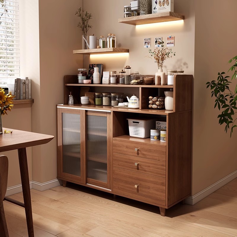 餐边柜靠墙一体储物柜家用厨房收纳柜子实木色茶水柜客厅置物柜