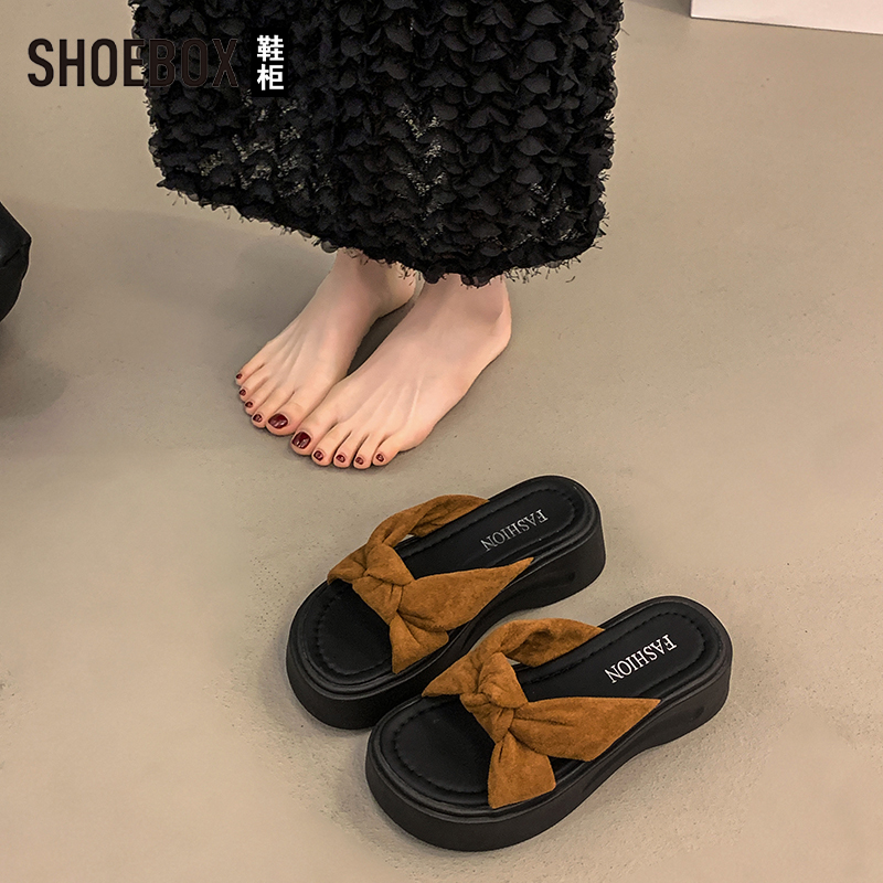 SHOEBOX鞋柜百搭凉拖鞋女2025夏新款踩屎感外穿配裙子厚底拖鞋