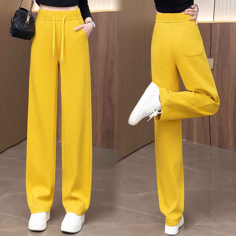 弯刀运动裤女2025新款松紧高腰抽绳窄版阔腿香蕉裤休闲直筒卫裤子