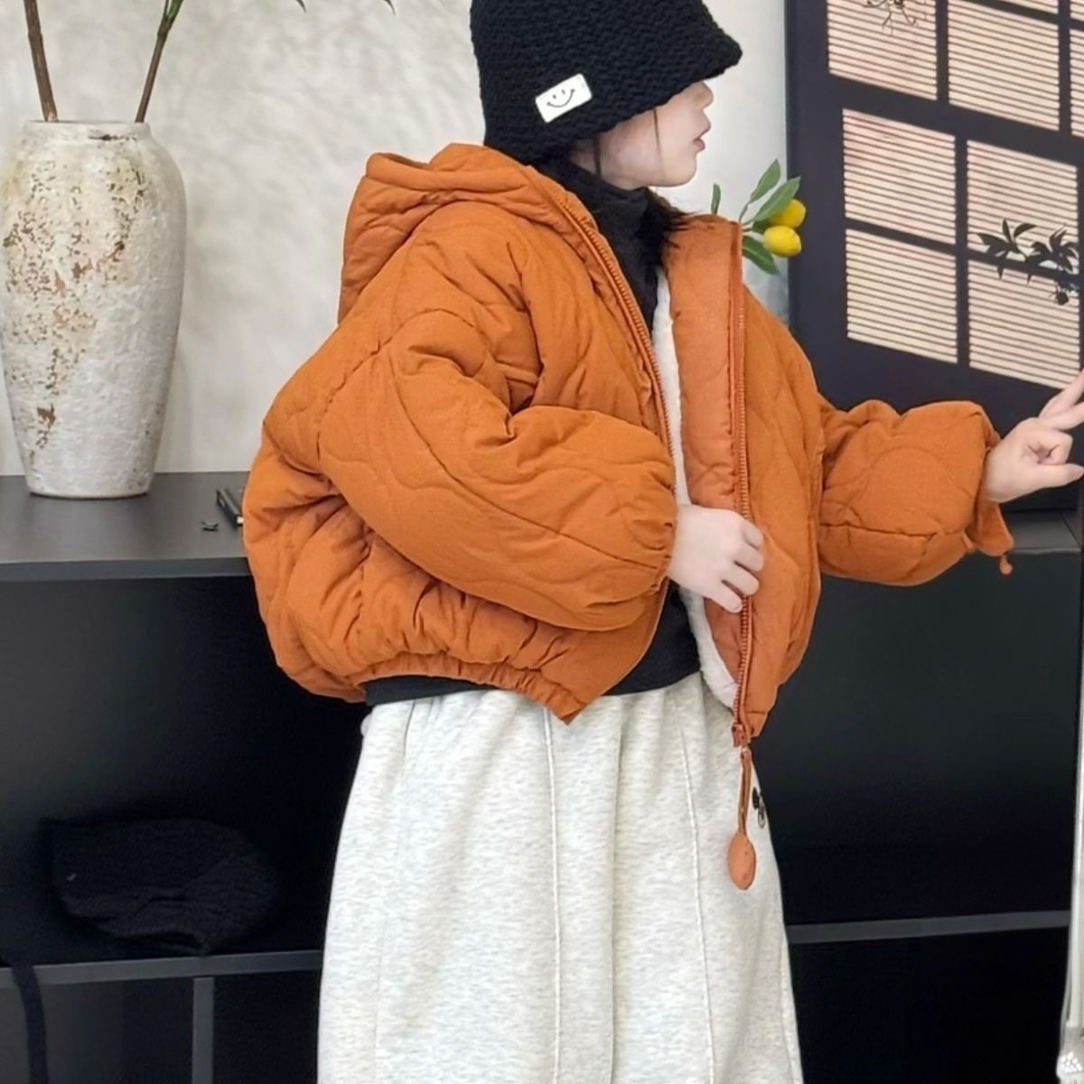 韩系儿童冬季新款棉服男女宝连帽橘色面包服中小童夹棉加厚保暖潮