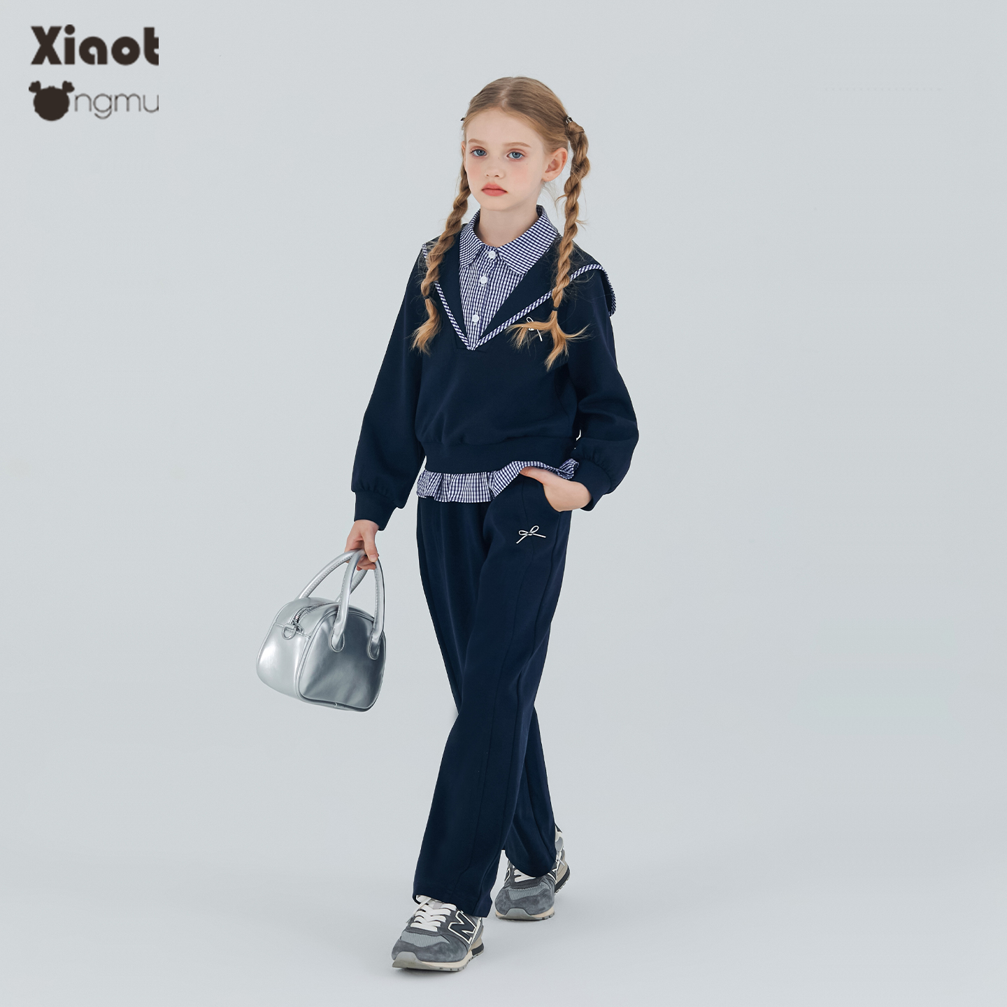 小童木 海军学院风女童运动套装秋季2025新款假两件卫衣直筒卫裤