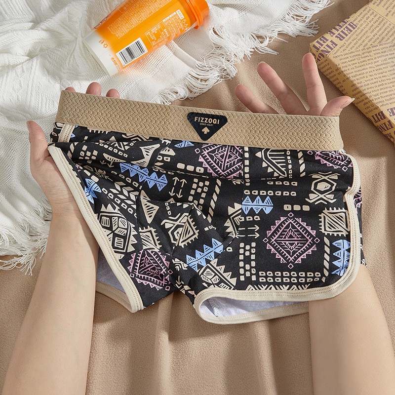 10A抑菌民族复古印花送男士内裤纯棉透气亲肤平角潮流短裤组合装