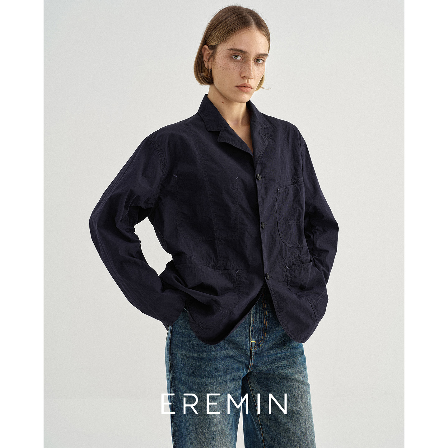 DE Mincollection褶皱外套/做旧水洗锦棉薄款肌理夹克外套55257