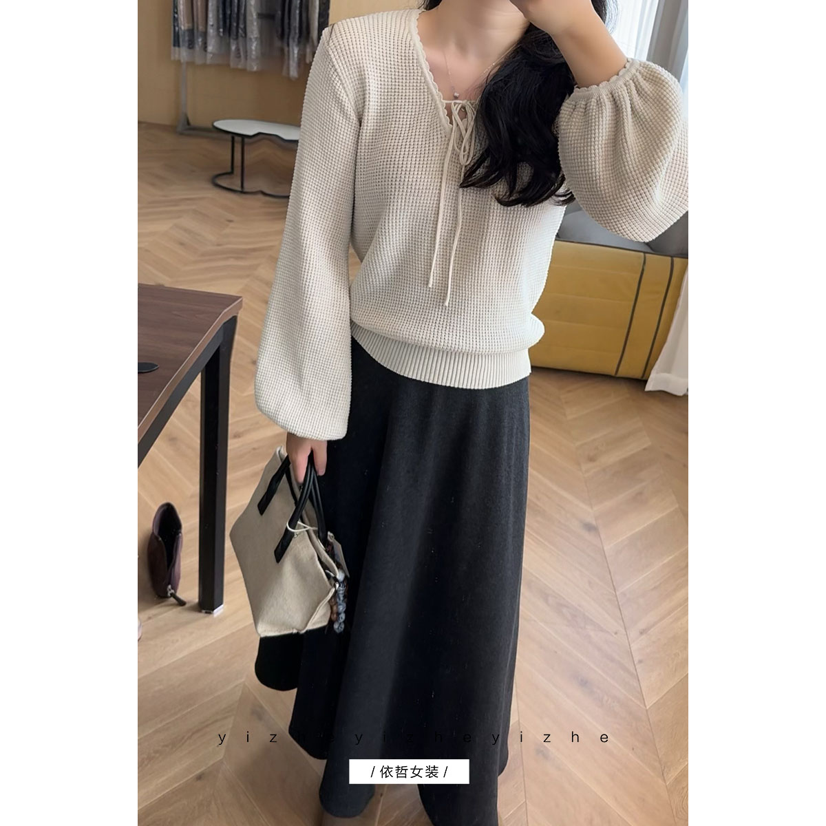 “”华尔兹“”秋冬A字裙厚款女简约半身裙女显瘦时尚中长款A字裙