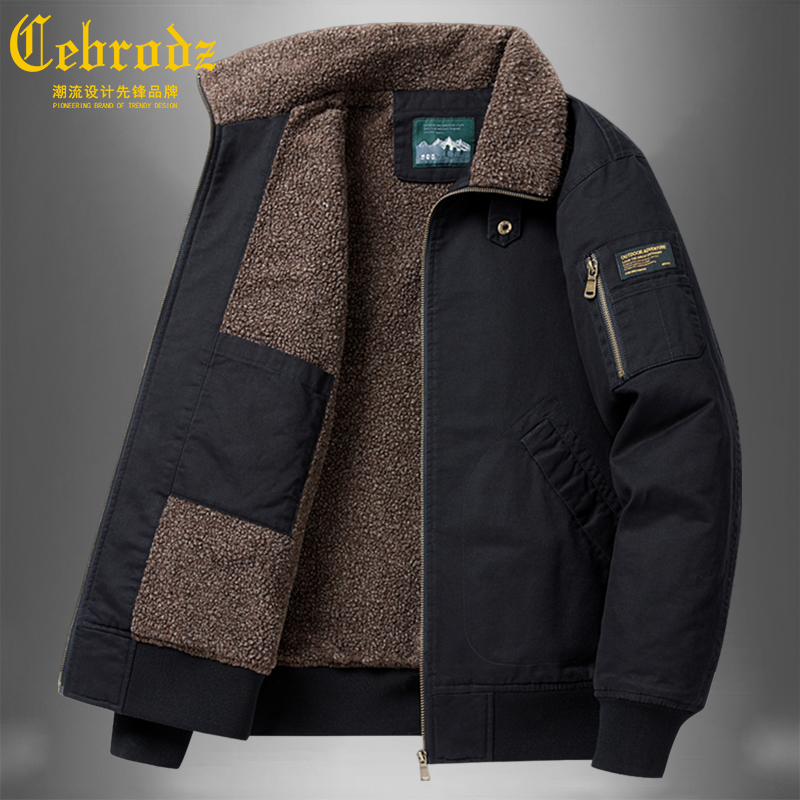 法国Cebrodz男士棉服重磅工装加绒加厚棉衣冬季新款中年商务外套