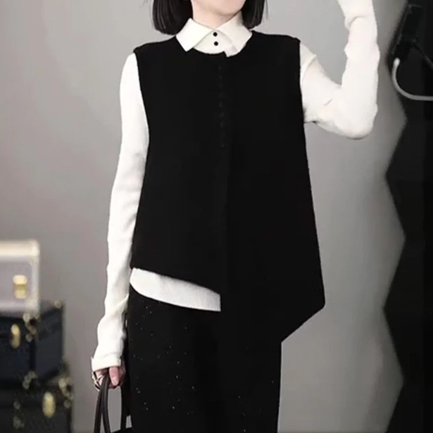 时尚套装女秋季2025新款通勤流行洋气显瘦马甲简约纯色t恤两件套