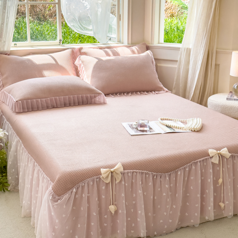 法式大花边床裙款凉席三件套软席子可水洗亲肤透气凉感床上用品