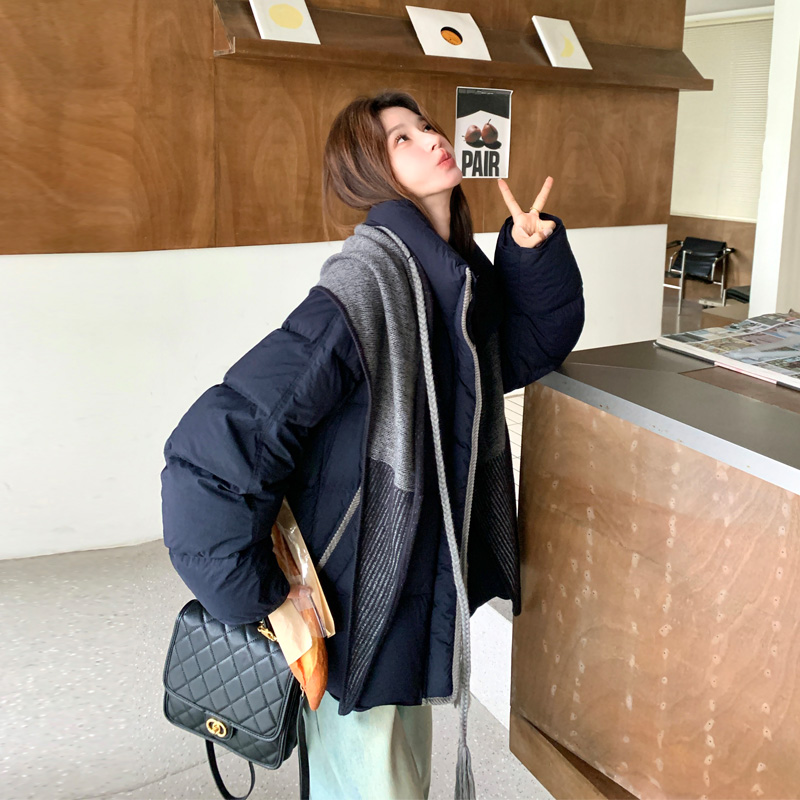 藏青色90白鸭绒羽绒服2025冬季新款休闲百搭ins风韩系穿搭面包服