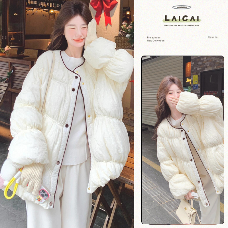 温柔宽松圆领保暖棉衣外套2025冬季新款可爱云朵蓬松加厚面包服女