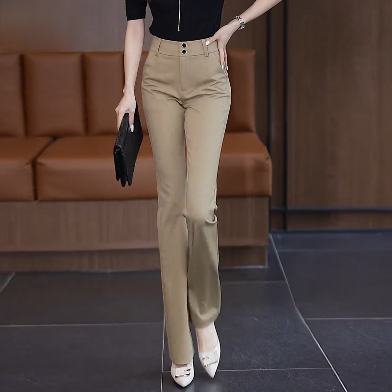 卡其色气质微喇裤女2025春夏新款高腰时尚修身弹力休闲喇叭裤西裤
