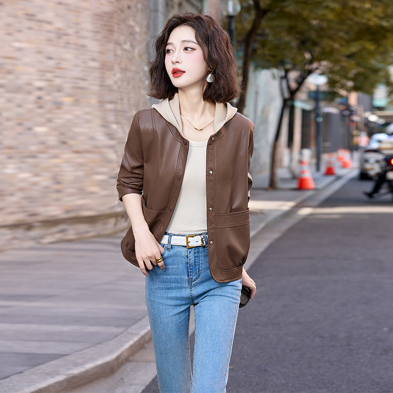 20252025秋冬新款短款夹克修身高级感皮衣外套女士机车服上衣真皮