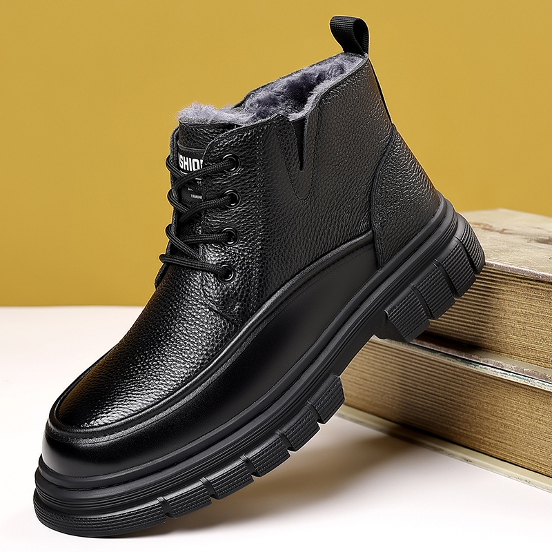 牛皮棉皮鞋男士真皮冬季加绒加厚保暖羊毛休闲高帮中年爸爸雪地鞋