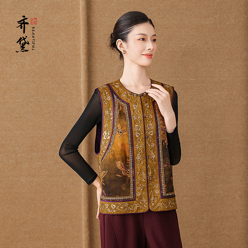 齐黛花罗香云纱新中式国风马甲2025新款无袖背心马夹真丝正品外套