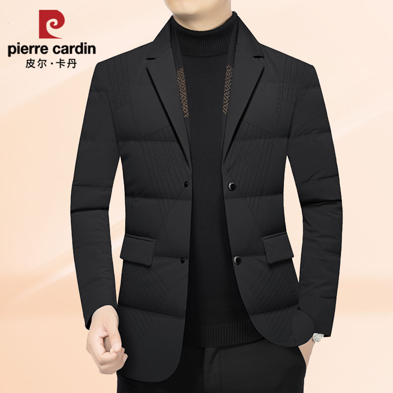 皮尔卡丹男士冬季西服外套加厚休闲修身高档保暖商务单件西服上衣