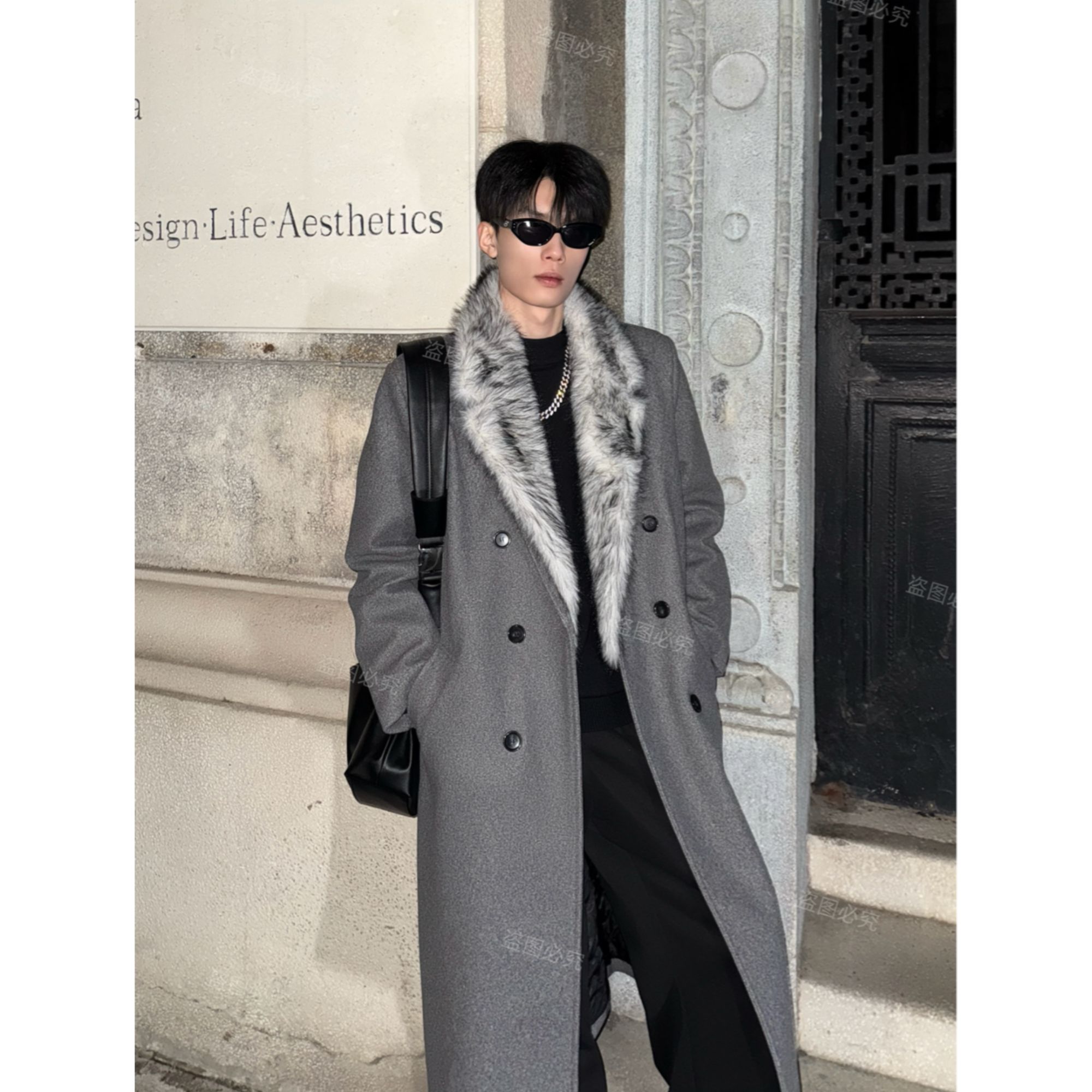 【狼王·座山雕大衣】可拆卸毛领中长款毛呢大衣男痞帅冬季棉加厚