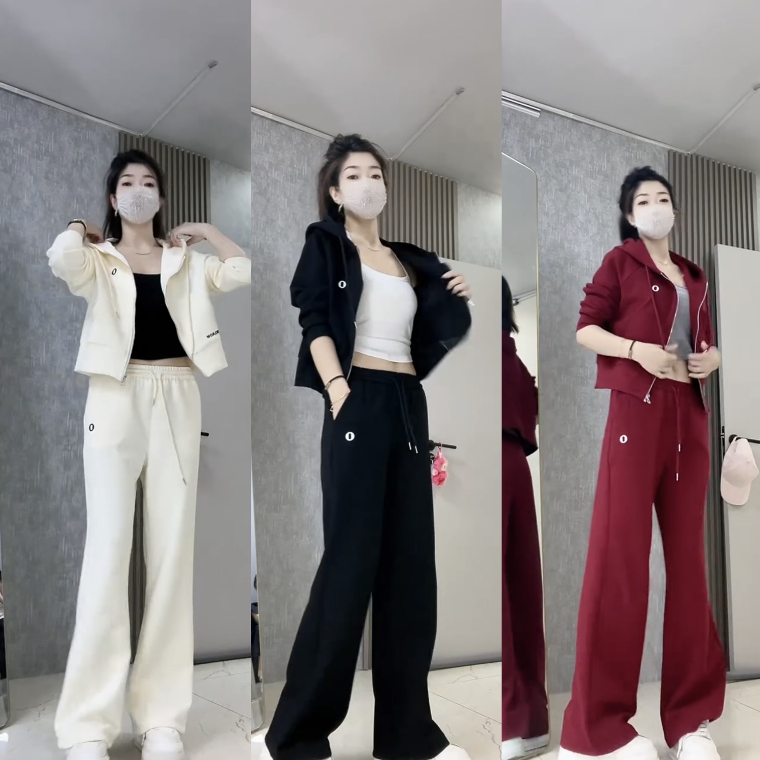 早秋时尚减龄连帽运动上衣搭配裤子休闲套装