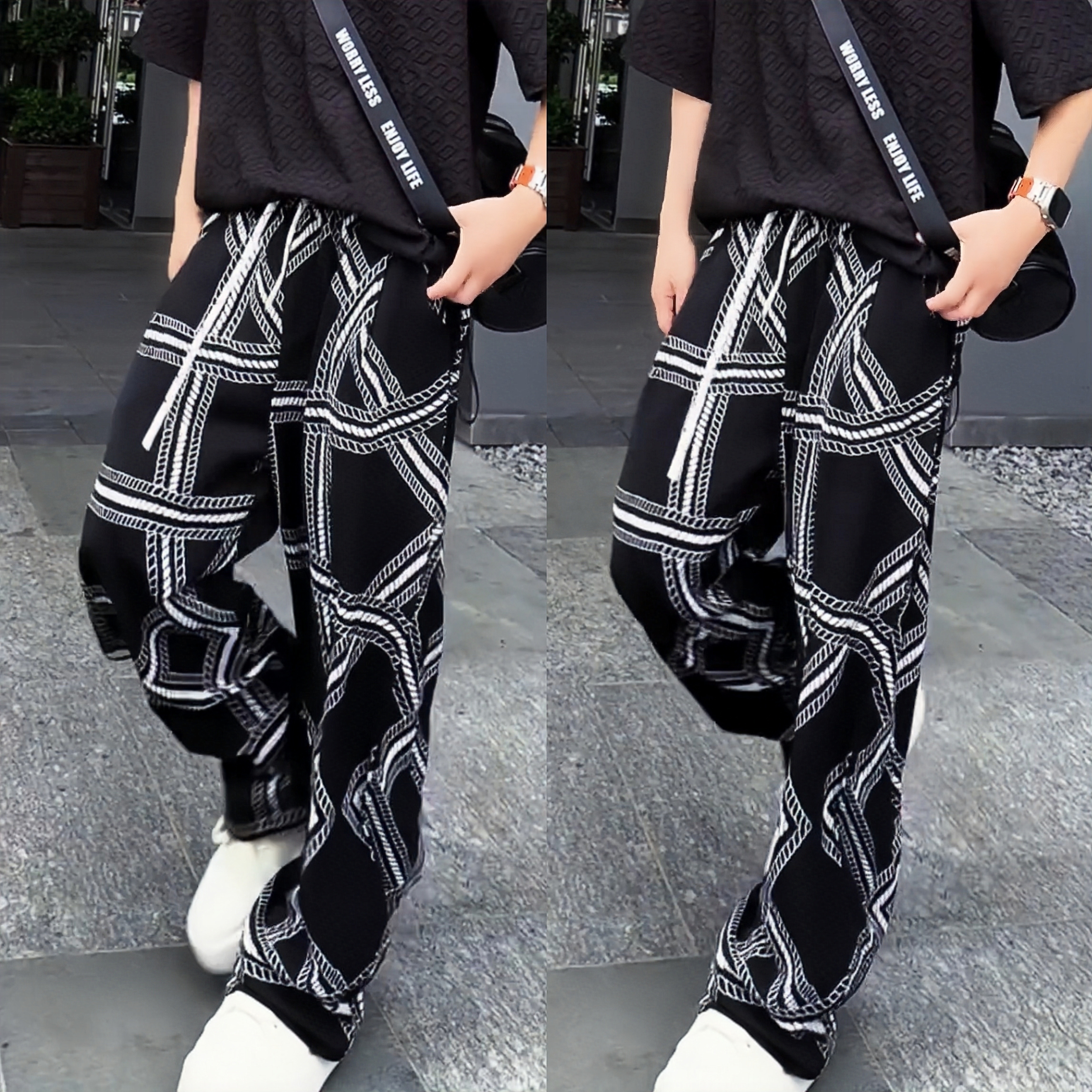 夏季新款轻薄几何花纹弯刀凉凉裤男士时尚百搭潮流轻奢痞帅男装