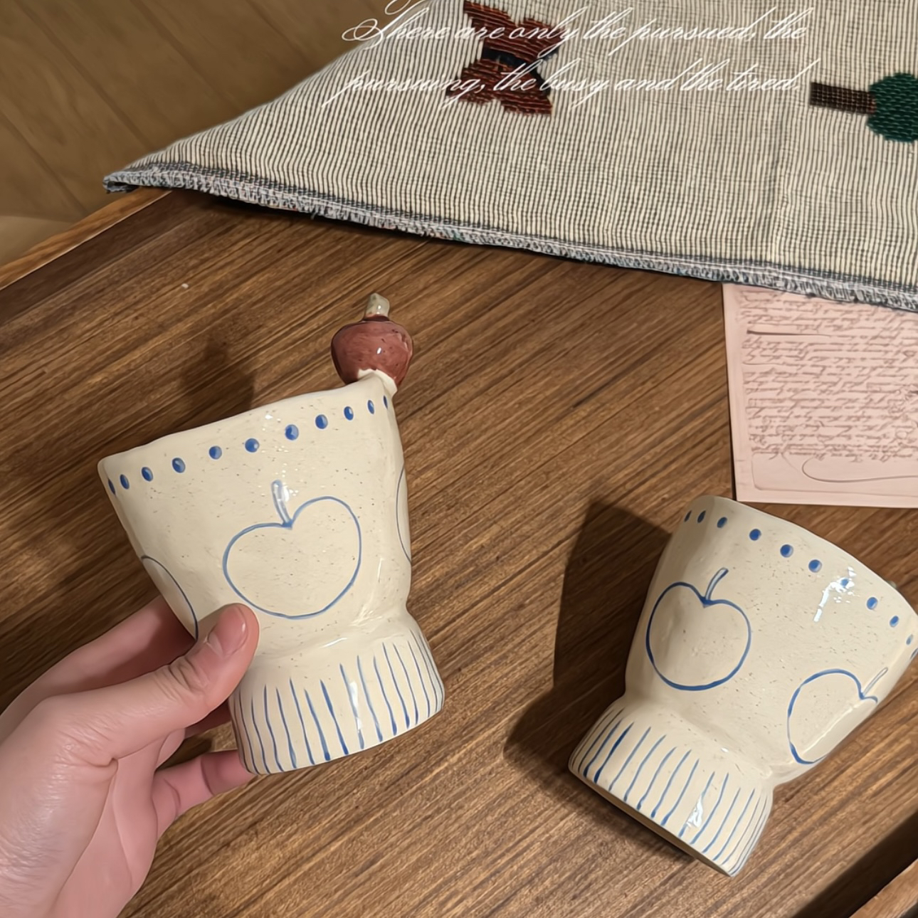 Clay Co 复古粗陶立体红苹果陶瓷杯ins风创意咖啡杯手握杯