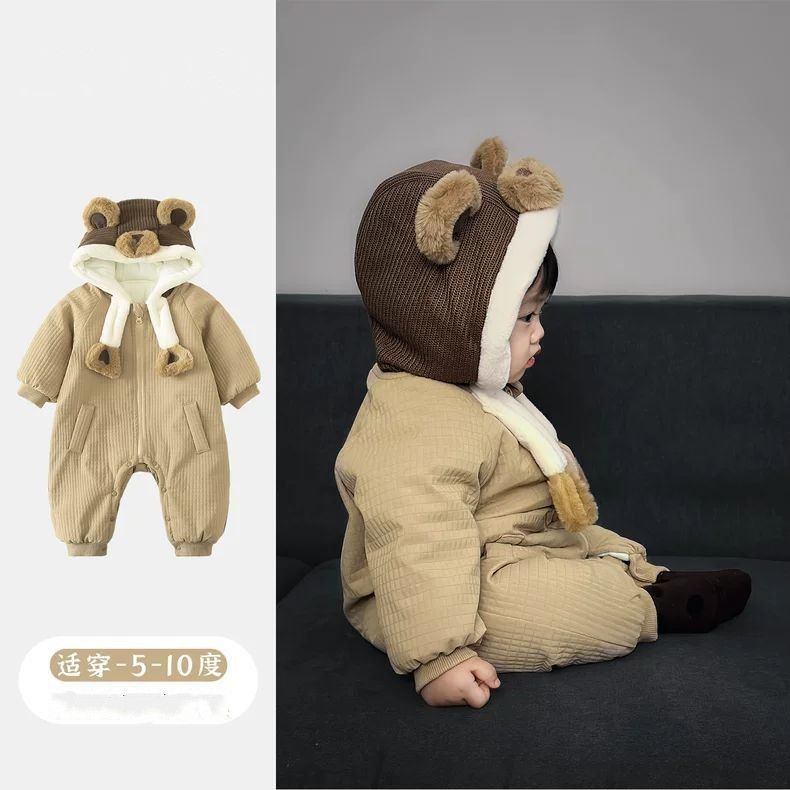 婴儿衣服冬装加厚男宝宝连体衣冬季夹棉保暖棉服幼儿冬天外出爬服