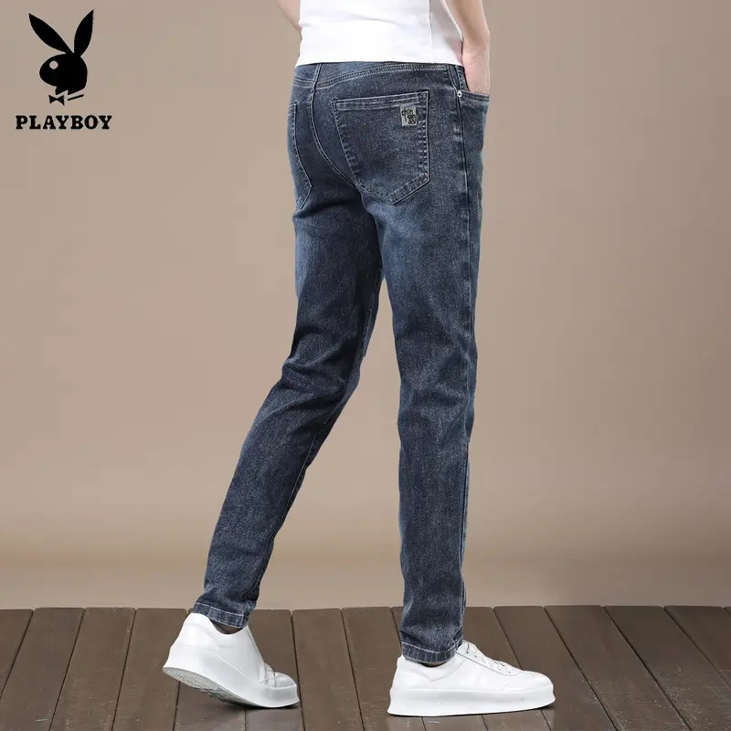 花花公子休闲牛仔裤男士春秋新款舒适潮牌修身小脚时尚长裤子男装