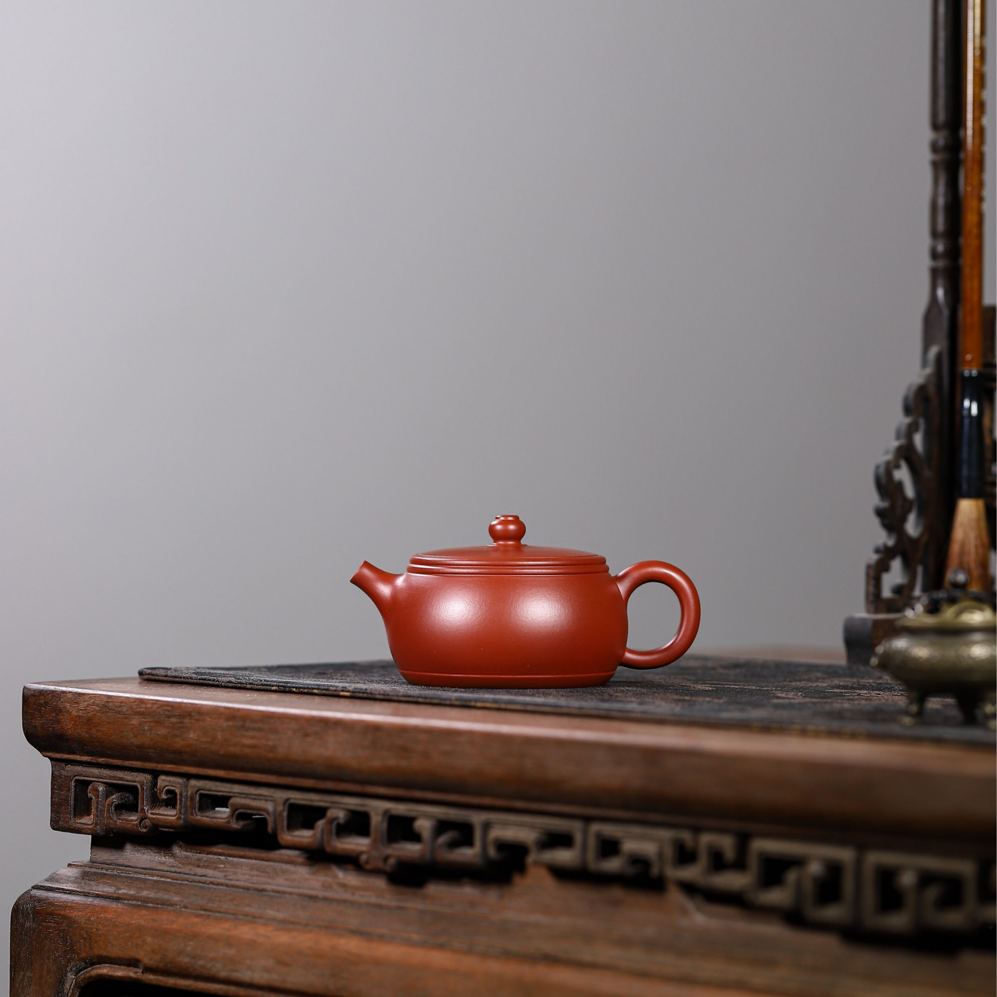 宜兴原矿紫砂壶朱泥大红袍石鼓壶壶王镇店之宝手工茶壶紫砂150cc