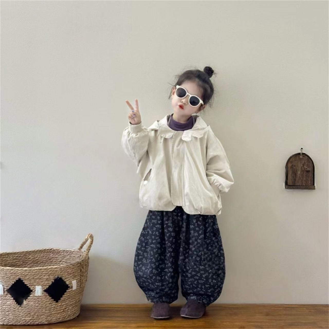 韩国童装2025秋季男女童复古中性可爱造型帽外套连帽风衣夹克潮