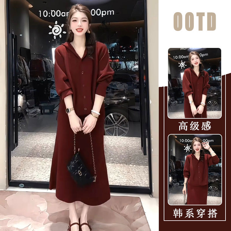 小香风巨好看新年红色休闲时尚套装女秋冬高级感上衣半身裙两件套