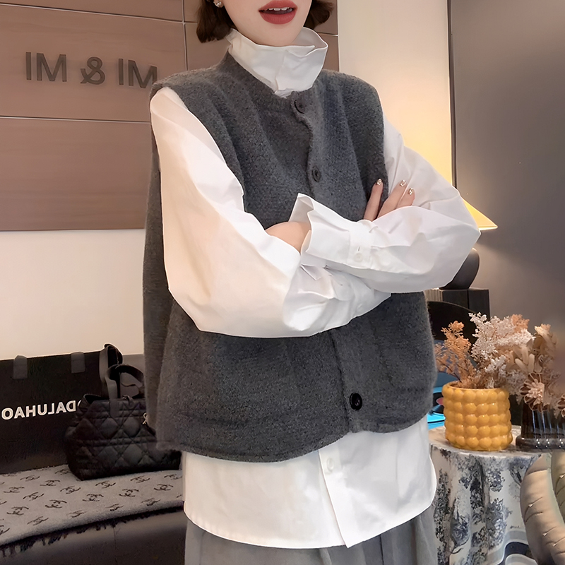 坎肩无袖叠穿时尚背心针织开衫圆领外套马甲韩版设计感上衣女休闲