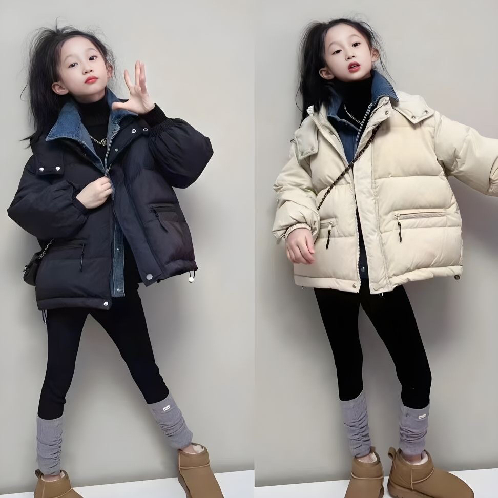 女童冬装棉服2025新款童装假两件儿童冬款棉袄女孩冬季加厚棉衣潮