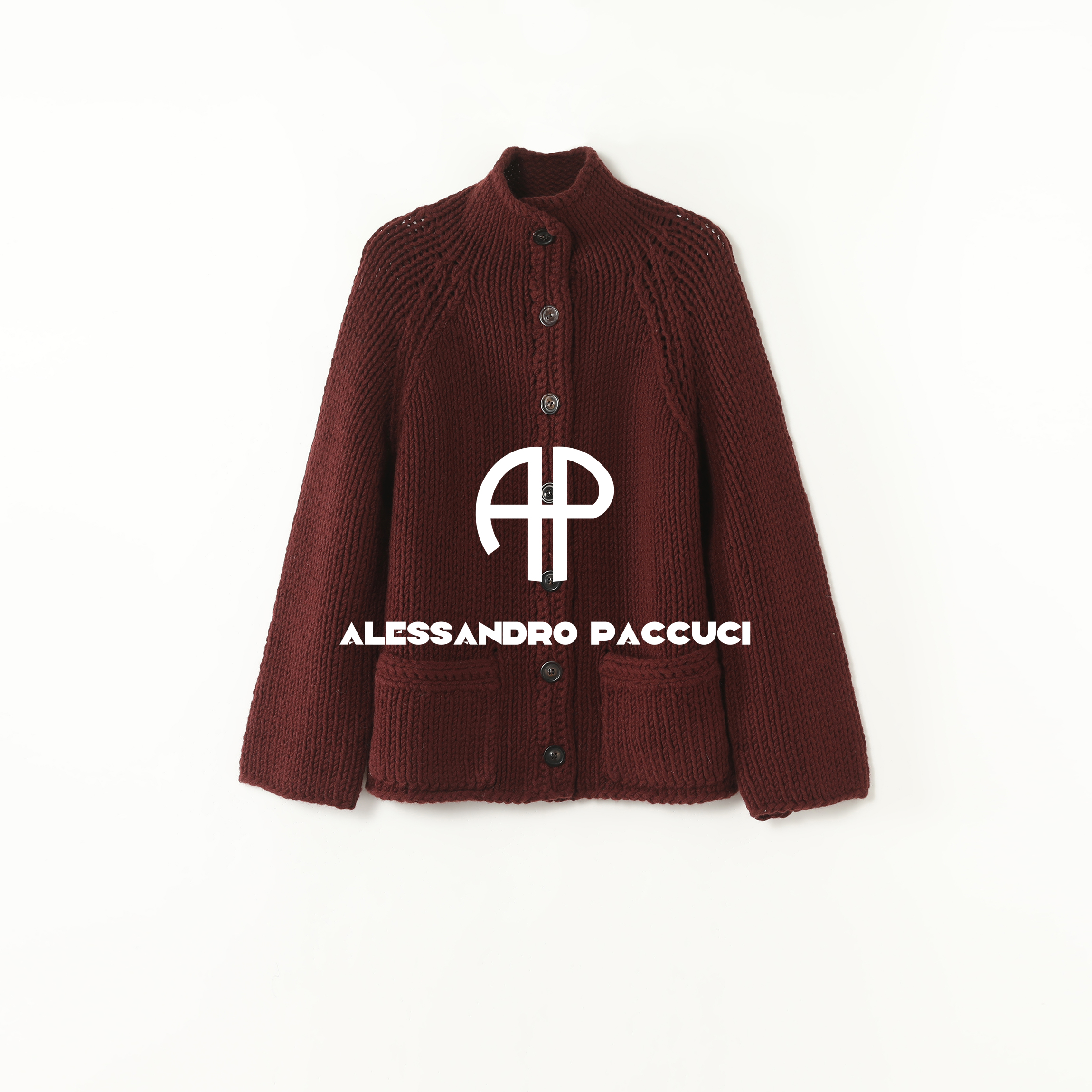 AP洛哥54272SM 立领100绵羊毛手工制作单排扣时尚针织衫