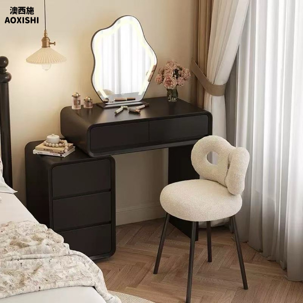 澳西施实木烤漆梳妆台卧室现代简约小户型高级黑化妆桌收纳斗柜子