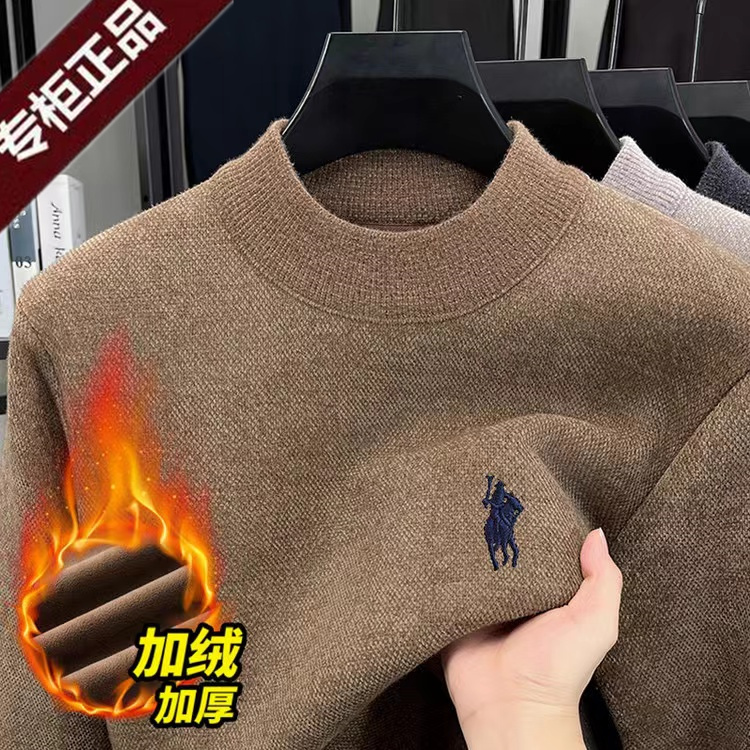 【一体绒】半高领男士冬季新款加绒加厚保暖百搭长袖针织衫上衣男
