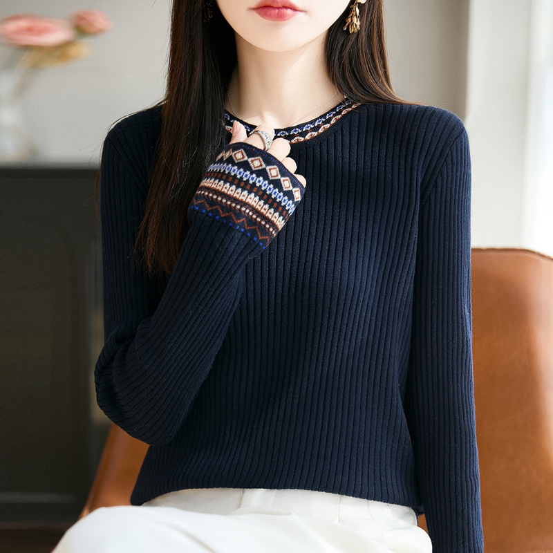 复古提花圆领套头加厚毛衣女秋冬新款洋气超好看韩版宽松打底上衣