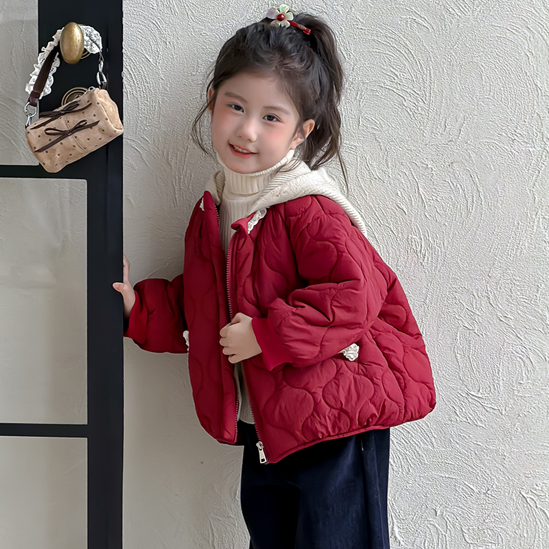女童棉服秋冬款2025新款女宝宝夹棉上衣冬季加绒加厚儿童连帽冬装