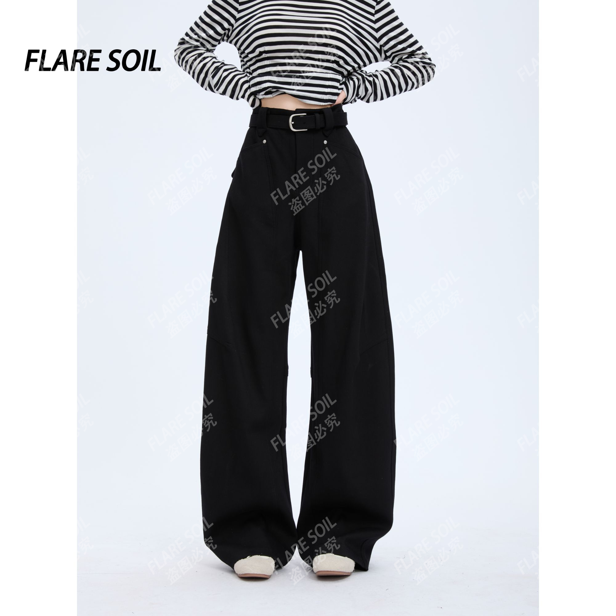 【FLARE SOIL】（现货）收腹垂感秋季休闲裤显瘦针织长裤INS风 T4493B
